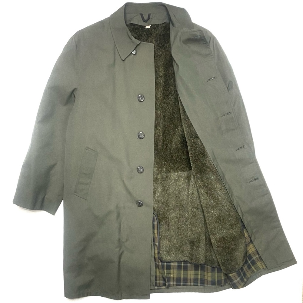 Vintage Koratron Military Green Removable Sherpa Lined Trench Coat Size Large/40
